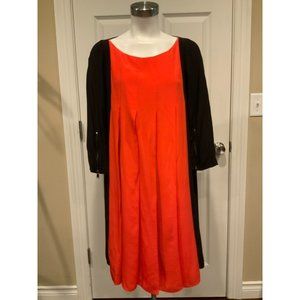 Costume National Orange & Black 100% Silk Colorblock Trapeze Dress, Size 42 (IT)